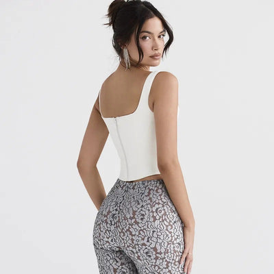 Women's Cropped Camisole Top – Slim Fit – Corset-Inspired Design – Square Neckline – Structured Silhouette
