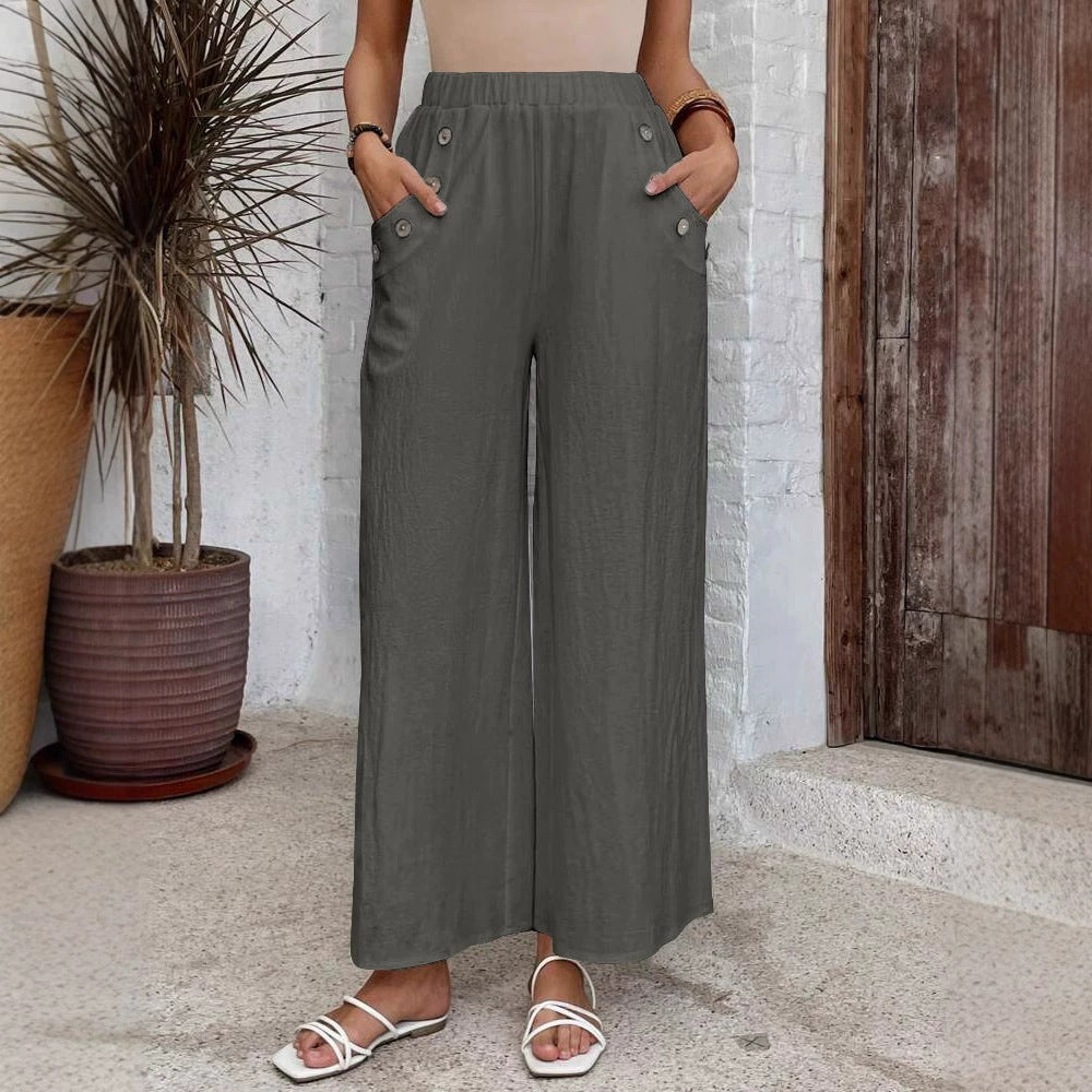 Women’s Cropped Pants – Wide Leg – Elastic Waist – Lightweight Breathable Casual Wear