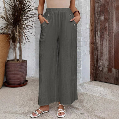 Women’s Cropped Pants – Wide Leg – Elastic Waist – Lightweight Breathable Casual Wear