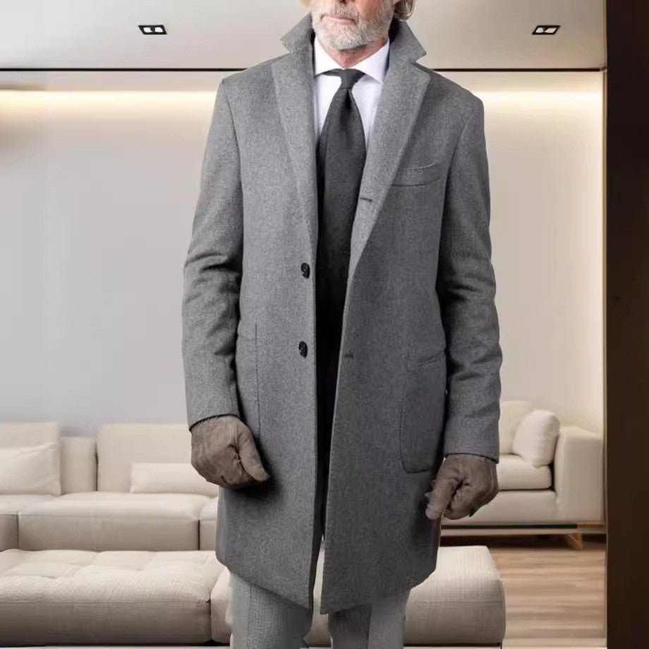 Men’s Overcoat – Tailored Fit – Wool – Single-Breasted – Mid-Length – Formal Wear