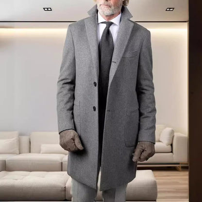 Men’s Overcoat – Tailored Fit – Wool – Single-Breasted – Mid-Length – Formal Wear