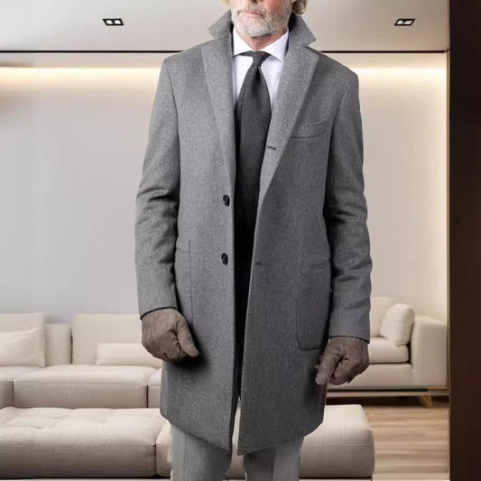 Men’s Overcoat – Tailored Fit – Wool – Single-Breasted – Mid-Length – Formal Wear