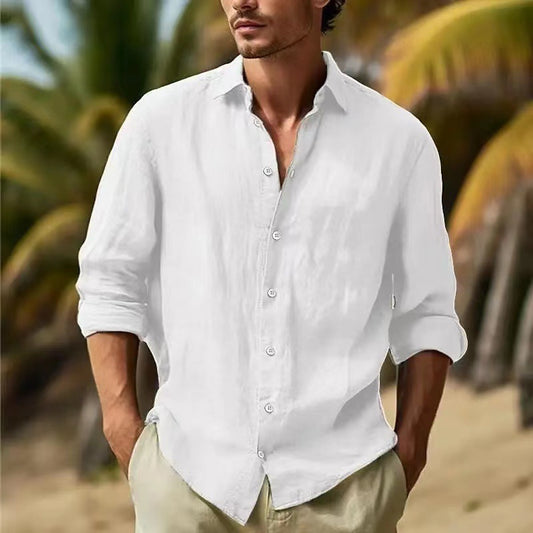 Men's Casual Long Sleeve Shirt - Breathable Button-Up - Relaxed Beach Style