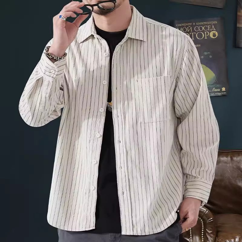 Men’s Long Sleeve Shirt – Relaxed Fit – Breathable – Striped Casual Button Down