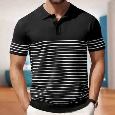 Men’s Polo Shirt – Soft Knit – Classic Fit – Short Sleeve – Striped Casual Design