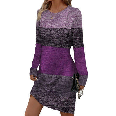 Women's Knit Mini Dress - Relaxed Fit - Long Sleeve - Round Neck - Soft Cozy Fabric