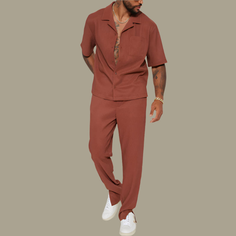 Men’s Short Sleeve Shirt – Relaxed Fit – Breathable Blend – Button-Up with Chest Pocket