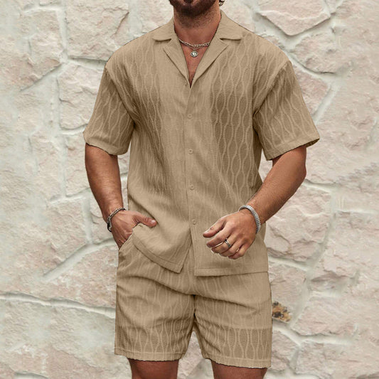 Men’s Two-Piece Set – Short Sleeve Button-Up Shirt and Shorts – Relaxed Fit Cotton