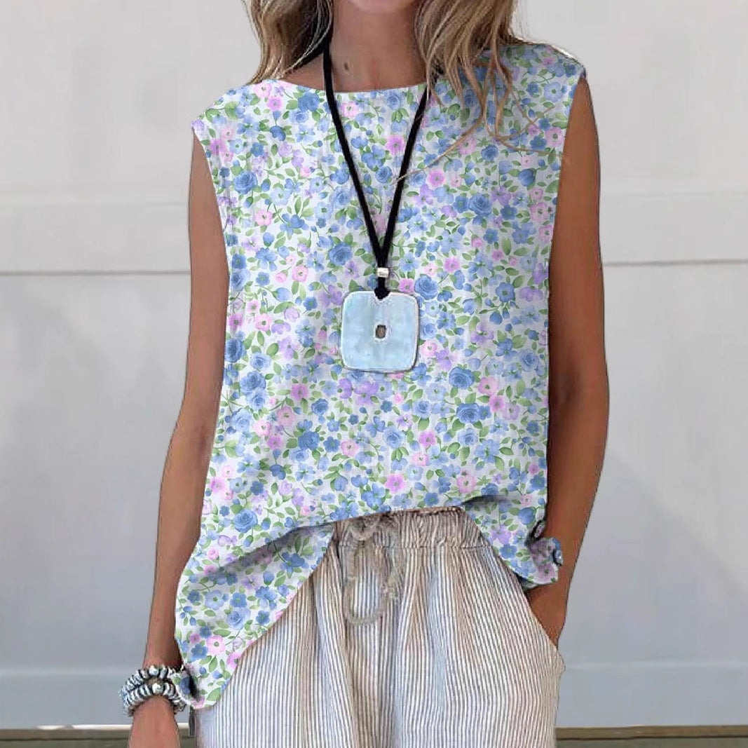 Women’s Sleeveless Top – Relaxed Fit – Floral Print – Soft Breathable Blend