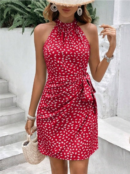 Women’s Wrap Dress – Halter Neck – Sleeveless Fitted Mini – Ruched Detail