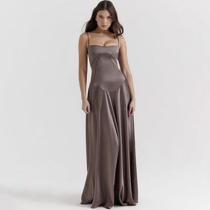 Women’s Midi Dress – Silky Slim Fit – Spaghetti Straps – Elegant Flowing Skirt