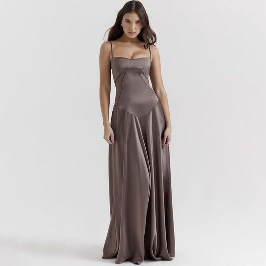 Women’s Midi Dress – Silky Slim Fit – Spaghetti Straps – Elegant Flowing Skirt