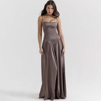 Women’s Midi Dress – Silky Slim Fit – Spaghetti Straps – Elegant Flowing Skirt