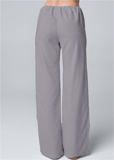 Women’s Wide-Leg Trousers – Cotton Linen Blend – High Waist – Drawstring Waistband