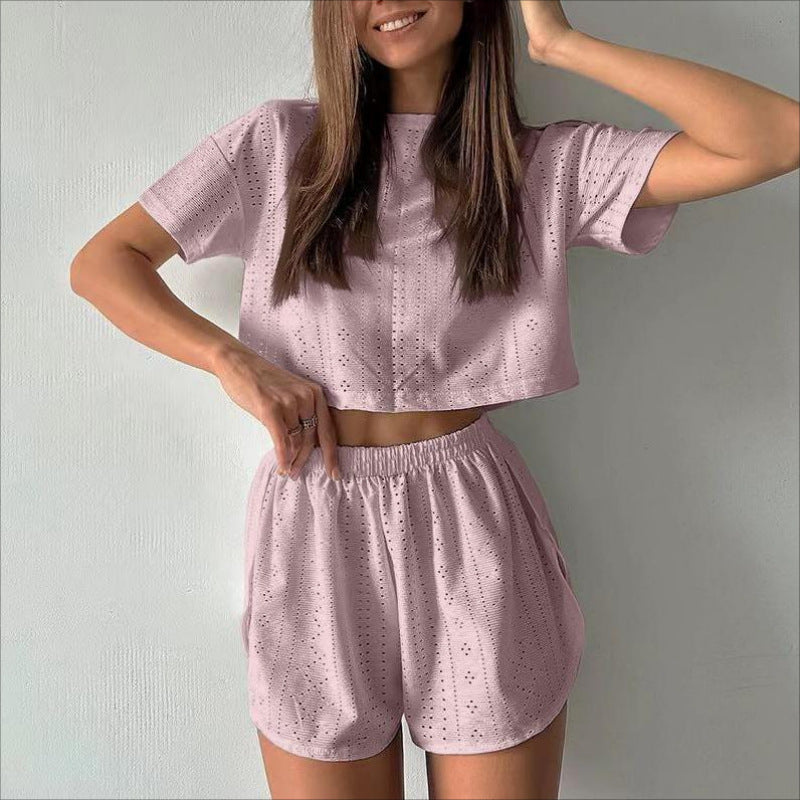 Women’s Two-Piece Set – Breathable Cotton Blend – Crop Top & Shorts – Relaxed Fit