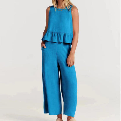 Women’s Peplum Top – Lightweight Cotton Blend – Relaxed Fit – Sleeveless Rounded Neckline