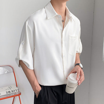 Men’s Short Sleeve Shirt – Relaxed Fit – Lightweight Silk-Like Fabric – Button-Up Casual