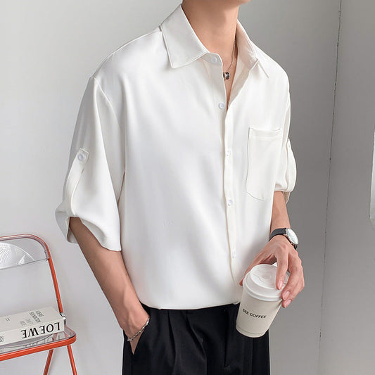 Men’s Short Sleeve Shirt – Relaxed Fit – Lightweight Silk-Like Fabric – Button-Up Casual