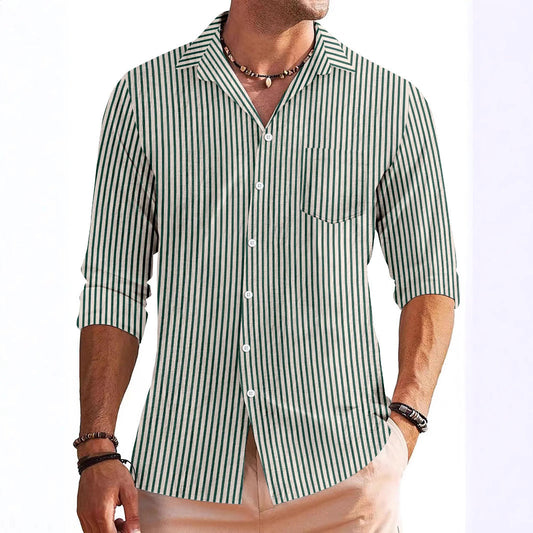 Men’s Long Sleeve Shirt – Regular Fit – Stripe Pattern – Chest Pocket