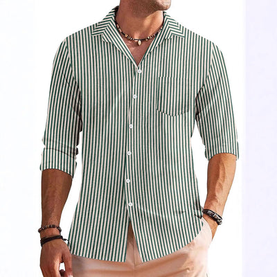 Men’s Long Sleeve Shirt – Regular Fit – Stripe Pattern – Chest Pocket