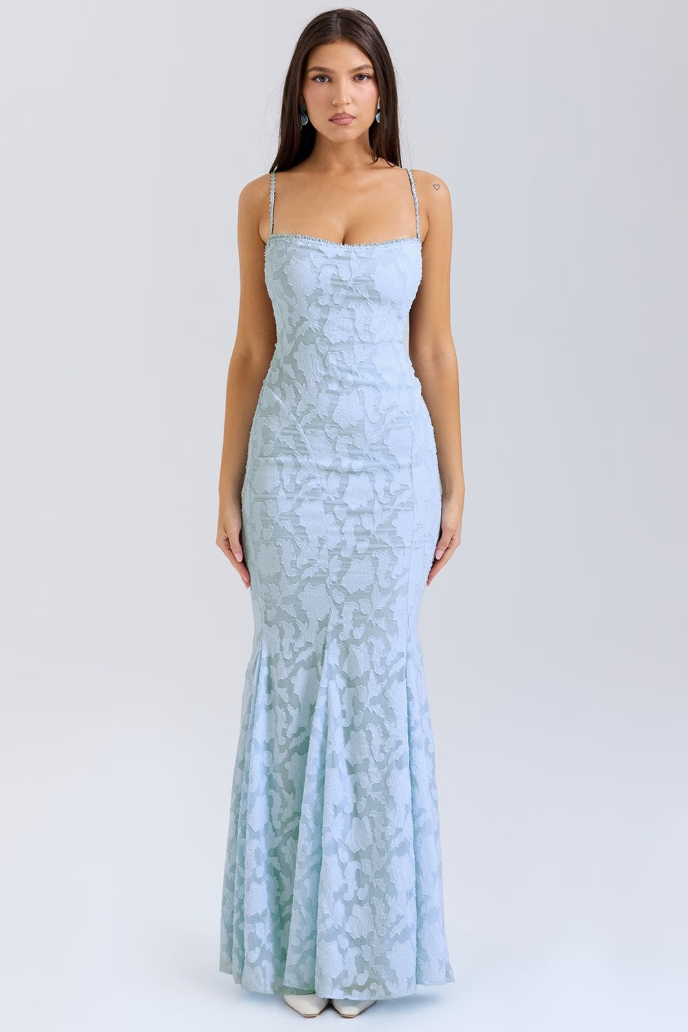 Women’s Maxi Dress – Slim Fit – Lace Detail – Spaghetti Straps – Formal Occasion Wear