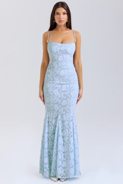 Women’s Maxi Dress – Slim Fit – Lace Detail – Spaghetti Straps – Formal Occasion Wear