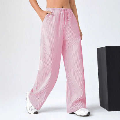 Women’s Straight-Leg Trousers – Relaxed Fit – Breathable – Drawstring Waist – Striped