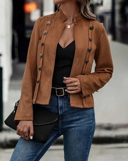 Women’s Decorative Jacket – Tailored Fit – Velvet Feel – Double-Breasted Style