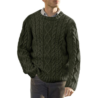Men’s Sweater – Chunky Cable Knit – Oversized Fit – Round Neck Long Sleeve Pullover