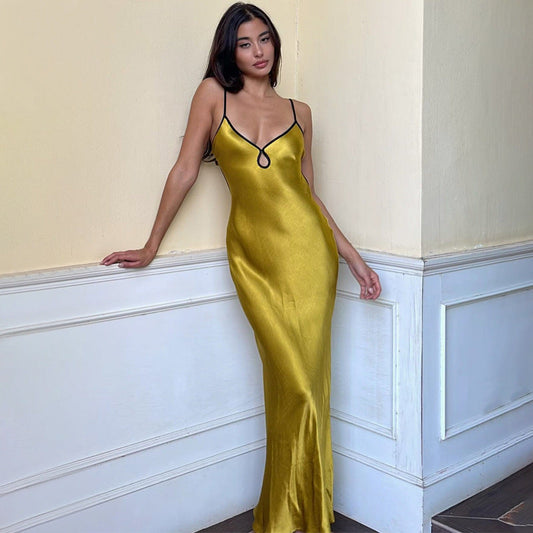 Women’s Slip Dress – Satin Fabric – Slim Fit – Spaghetti Straps – Backless Full Length