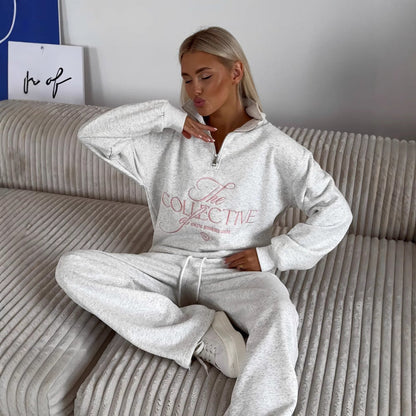 Women’s Sweatshirt – Oversized Fit – Fleece-Lined – Stand Collar Zip – Embroidered Graphic