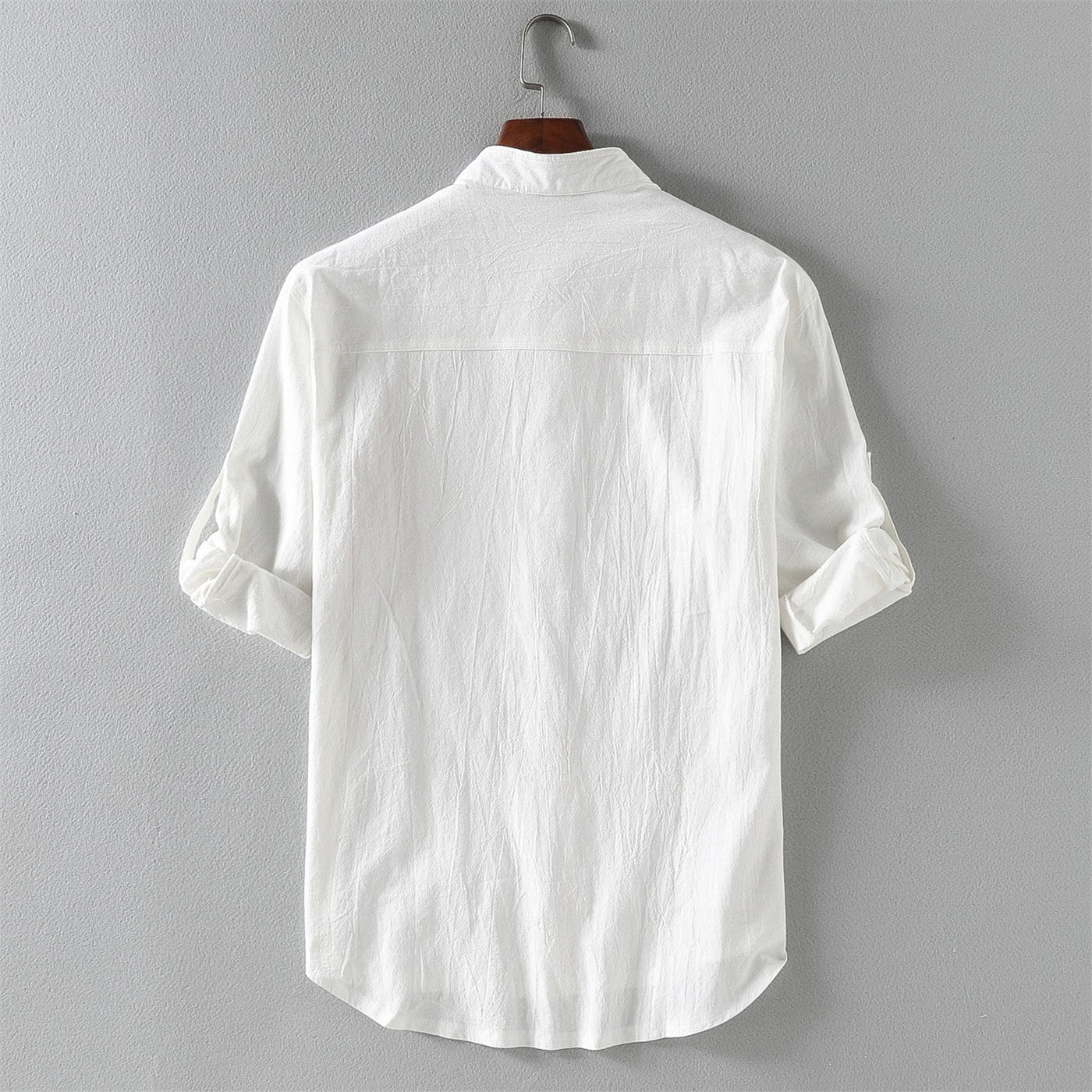 Men’s Short Sleeve Shirt – Linen Blend – Relaxed Fit – Mandarin Collar Casual Wear