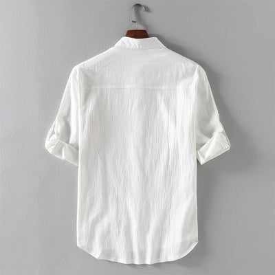 Men’s Short Sleeve Shirt – Linen Blend – Relaxed Fit – Mandarin Collar Casual Wear