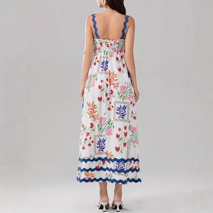Women’s Midi Dress – A-Line Fit – Lightweight Cotton Blend – Ruffle Trim – Floral Print