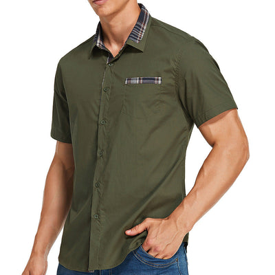 Men’s Short-Sleeve Shirt – Slim Fit – Cotton Blend – Check Collar and Pocket Trim