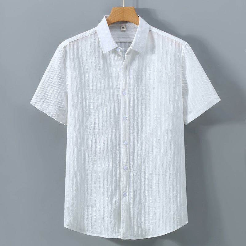 Men’s Button-Down Shirt – Relaxed Fit – Breathable Blend – Textured – Short Sleeve