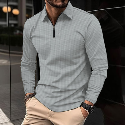 Men’s Long Sleeve Shirt – Slim Fit – Zip Collar – Stretch Fabric