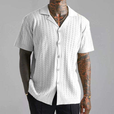 Men’s Knit Button-Up Shirt – Soft Knit – Relaxed Fit – Short Sleeve Casual Style