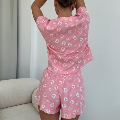 Women’s Lounge Shorts Set – Printed Two Piece – Soft Cotton Blend – Relaxed Fit