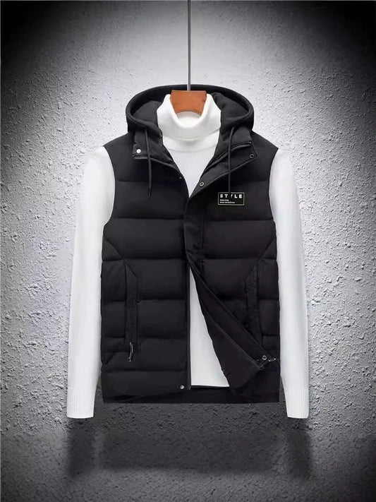 Men’s Hooded Vest – Quilted Down – Regular Fit – Zip Front – Sleeveless Layer