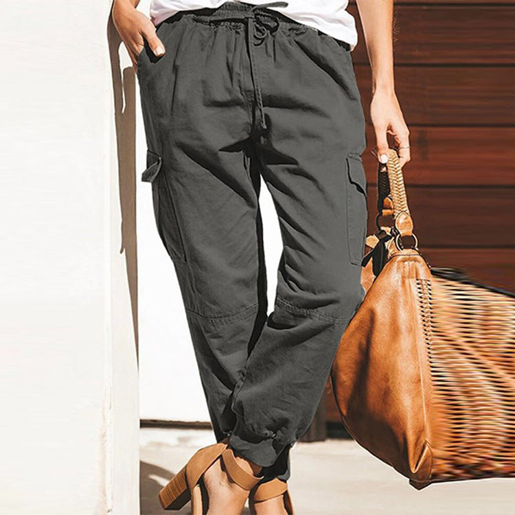 Women’s Cargo Pants – Relaxed Fit – Tapered Leg – Cotton Blend – Utility Pockets – Full Length