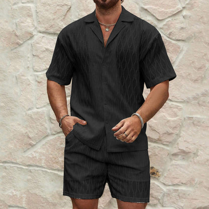 Men’s Two-Piece Set – Short Sleeve Button-Up Shirt and Shorts – Relaxed Fit Cotton