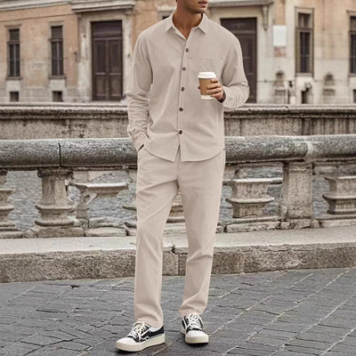 Men’s Shirt and Trousers Set – Corduroy – Relaxed Fit – Button-Up Casual Outfit