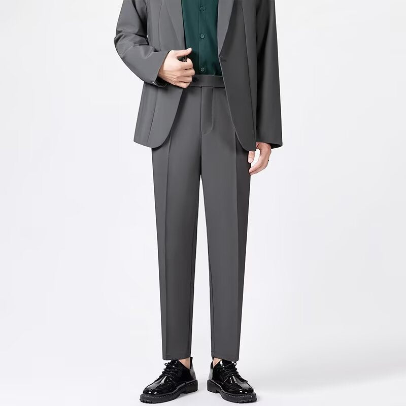Men’s Tailored Trousers – Slim Fit – Wool Blend – Ankle Length – Sharp Crease
