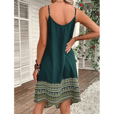 Women’s Midi Dress – Flowy A-Line Fit – Cotton – Spaghetti Straps – Boho Hem