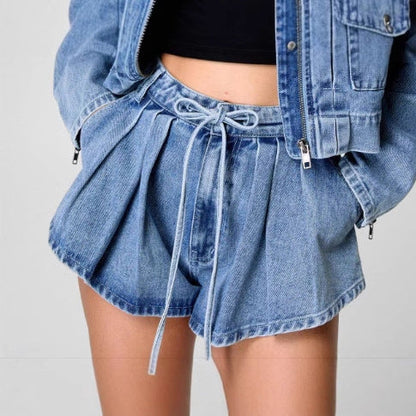 Women’s Denim Jacket – Oversized Fit – Cropped Length – Zip Front – Utility Pockets