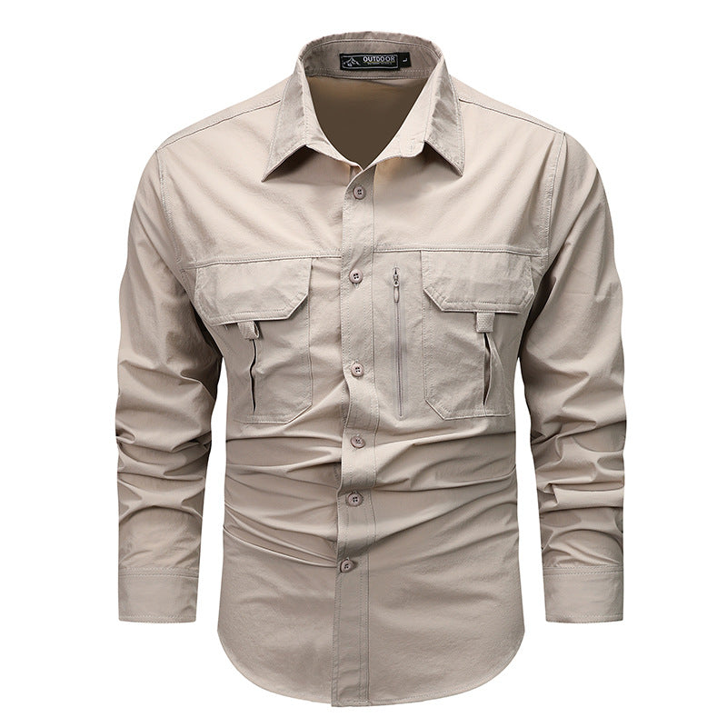 Men’s Outdoor Shirt - Long Sleeve Button Down - Multi Pocket Design