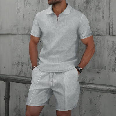 Men’s Polo Shirt and Short Set – Cotton Blend – Regular Fit – Zipper Neck – Short Sleeve Casual