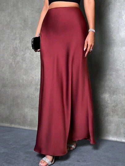 Women’s Maxi Skirt – Satin Fabric – Slim Fit – Flared Hem – Minimalist Design