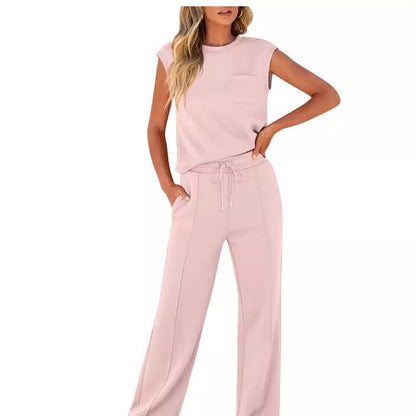 Women’s Two-Piece Set – Sleeveless Top – Drawstring Waist – Relaxed Fit Cotton Blend